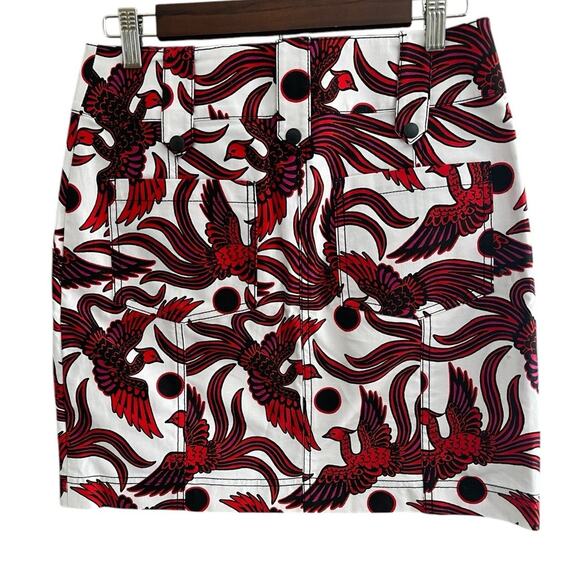 KENZO Flying Phoenix Structured Mini Skirt Cotton Red White Sz 4 New MSRP$370 - Picture 4 of 13